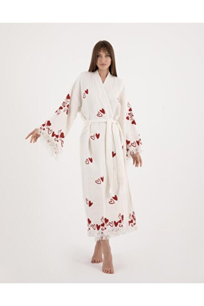 LaraLisa 4 Layers Natural Muslin Cotton Fabric Chemical Treatment Unprocessed Hand Printed Kaftan Kimono Peshtemal Bathrobe