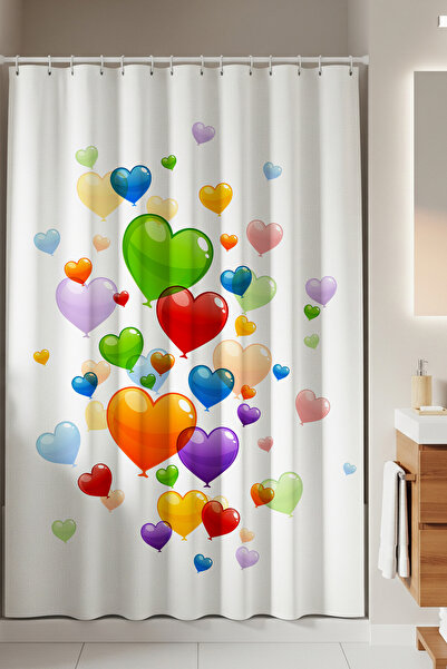 Tropikhome Renkli Balon Desenli Banyo Perdesi Baskılı Banyo Duş Perdesi 180x2...