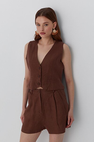 MARKALİSTE Cepkenli Shorts Linen Suit Brown