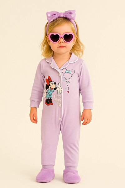 Sparrow Laurel Unisex Bebek Minnie Mouse Baskılı Önden Düğmeli Mevsimlik Peny...
