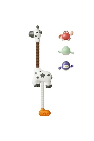 tumama Bath Toy for Children - Giraffe Model, Suction Cup Attachment, Shower Type with 3 Marine Animal Toys