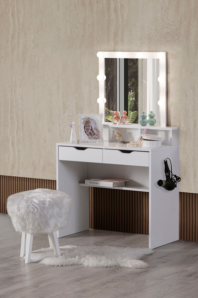 benim odam Diva Hollywood Led Işıklı Aynalı Çekmeceli Kulis Makyaj Masası