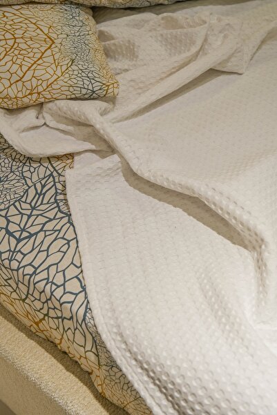 Muteks Premium White Color 100% Cotton Single Summer Blanket - Bedspread, Anti-Sweat Fabric (160x240cm)