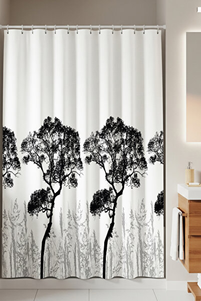 Tropikhome Ağaç Desen Banyo Duş Perdesi-beyaz Renk Duş Perdesi Ve Küvet Perde...