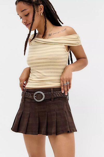 september island Brown Mini Kilt Skirt