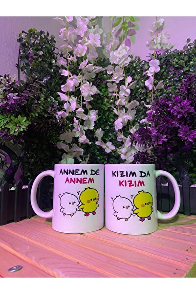 porselen 2'li Annem de Annem Kızım da Kızım Baskılı Kupa Bardak Anneler Günü
