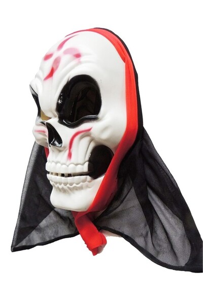 BeySüS Cadılar Bayramı Halloween Maske İskelet Tüllü Kırmızı Beyaz