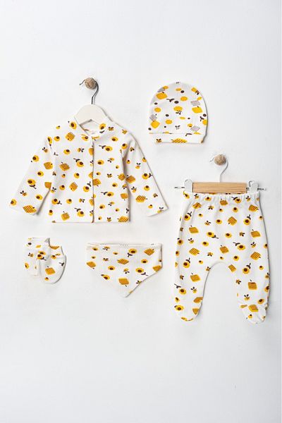 ENİA BABY Newborn Baby Patterned 5 Piece Hospital Discharge Set Baby Girl Baby Boy Newborn