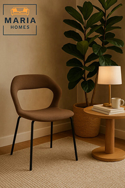 MARIA HOMES كرسي طعام عصري منجد بظهر منحني - قماش بني