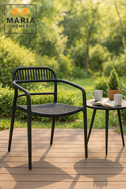 MARIA HOMES Black Outdoor Armchair with Woven Seat