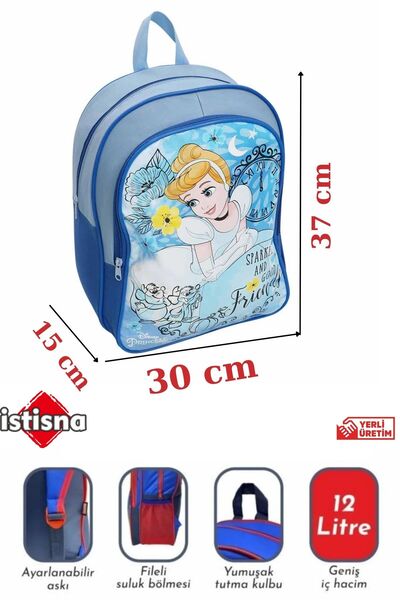 İstisna Disney Prensesler Serisi Kız İlkokul Fermuarlı Geniş Su Geçirmez Beslenme Sırt Çanta Seti