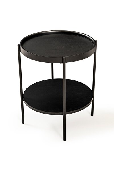 LAGOMA Harmonia Yuvarlak Yan Sehpa Ahşap Raf Metal Ayak