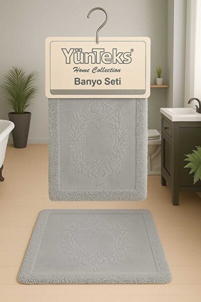 YÜNTEKS طقم مرحاض قطني مكون من قطعتين، طقم حمام، طقم سجادة حمام، دمشقي، مينك ...