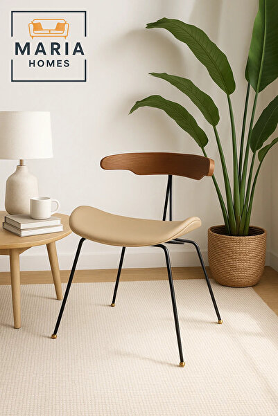 MARIA HOMES Modern Mid-Century Dining Chair with Curved Back