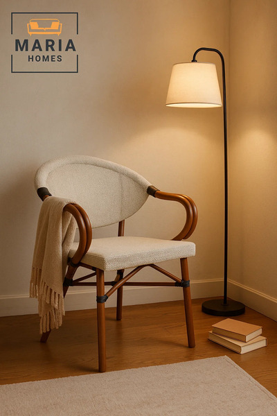 MARIA HOMES كرسي مطبخ أبيض ذو ظهر منحني