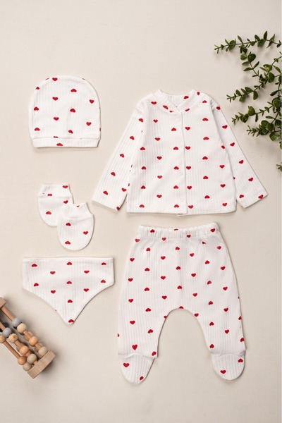 ENİA BABY Newborn Baby Patterned 5 Piece Hospital Discharge Set Baby Girl Baby Boy Newborn