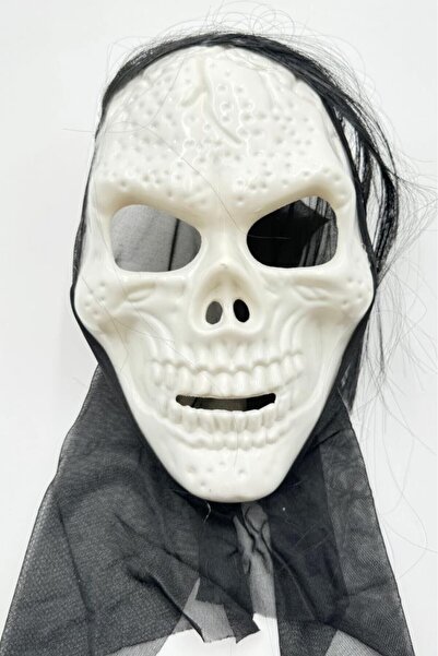 BeySüS Cadılar Bayramı Halloween Maske İskelet Kuru Kafa Tüllü Siyah Beyaz