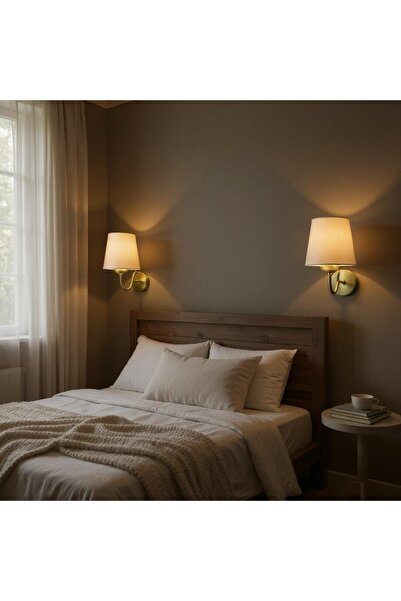 ABAJUR EVİM Abajurlu Aplik Eskitme Gövde Çuval Kumaş (2 Adet)