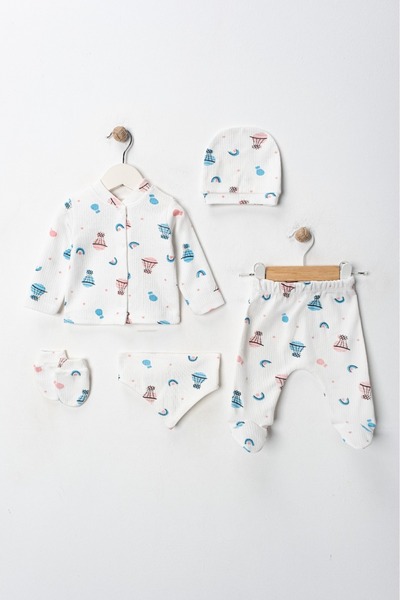 ENİA BABY Newborn Baby Patterned 5 Piece Hospital Discharge Set Baby Girl Baby Boy Newborn