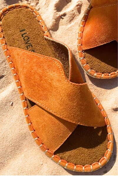 I Love Shoes Orind Süet Çapraz Bant Detaylı Kadın Terlik Turuncu