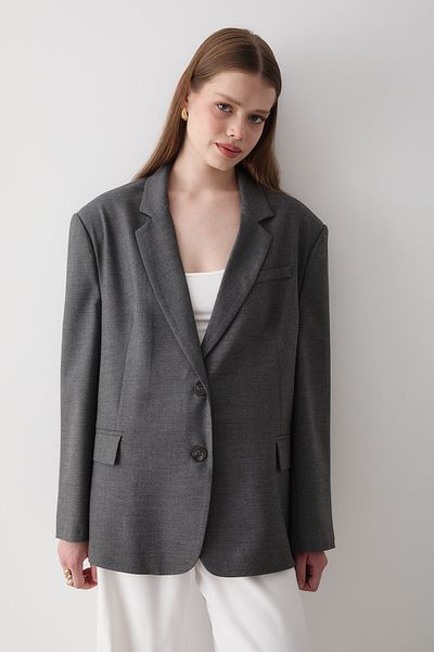 JASTE Women's Anthracite Button Detailed Oversize Blazer Jacket