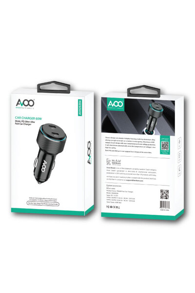 AVOO شاحن سيارة بمنفذين USB-C بقوة 60 وات لأجهزة iPhone وSamsung
