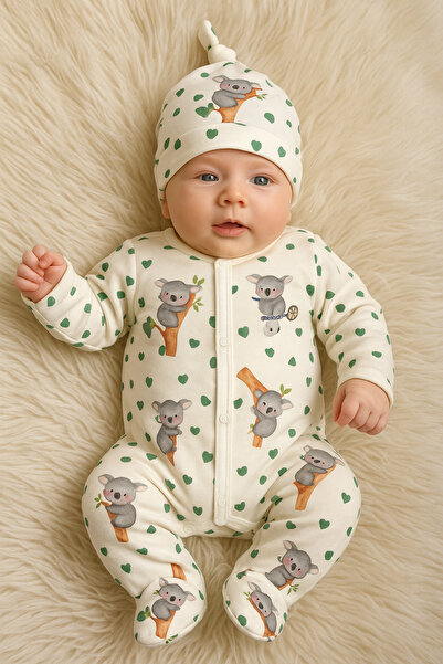 Linda Harris Koala On a Bicycle Pattern Şapkalı Bebek Tulum
