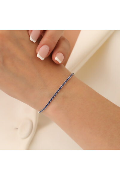 Rachel Silver 925 Ayar Gümüş Safir Zirkon Taşlı Ayarlanabilir Suyolu Bileklik