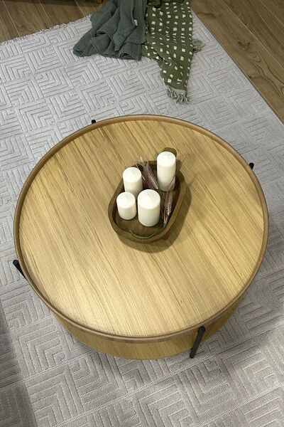 LAGOMA Harmonia Yuvarlak Orta Sehpa Ahşap Raf Metal Ayak - 80 cm