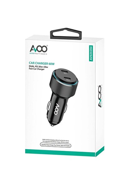 AVOO Dual Port USB-C 60W Car Charger for iPhone and Samsung