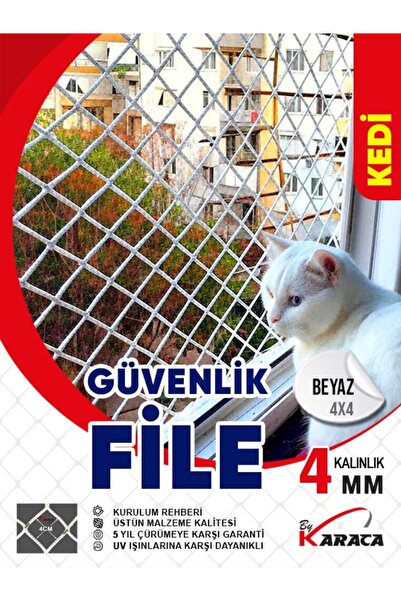 KARACAFİLE Kedi Balkon Güvenlik Filesi 1.5x8 Mt 4mm İp Kalınlığı 4x4 Gözenekl...