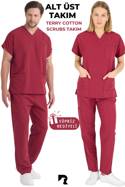 KARGA ÜNİFORMA Burgundy set unisex uniforme sa šišmiš rukavima za medicinske ...