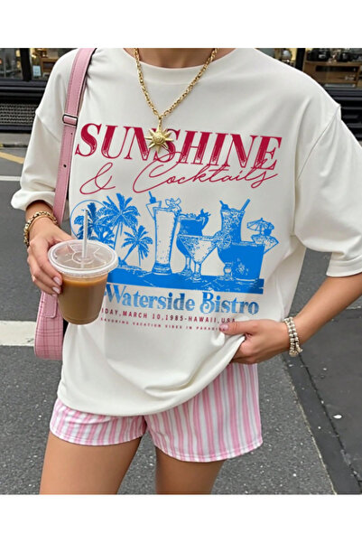 Elvino Yazlık Renkli Baskılı Oversize Pamuklu Bisiklet Yaka Kadın/Erkek Unise...