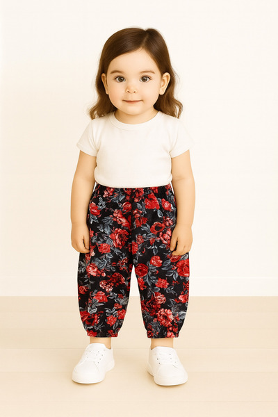 EruZan Girl's Elastic Viscose Patterned Shalwar
