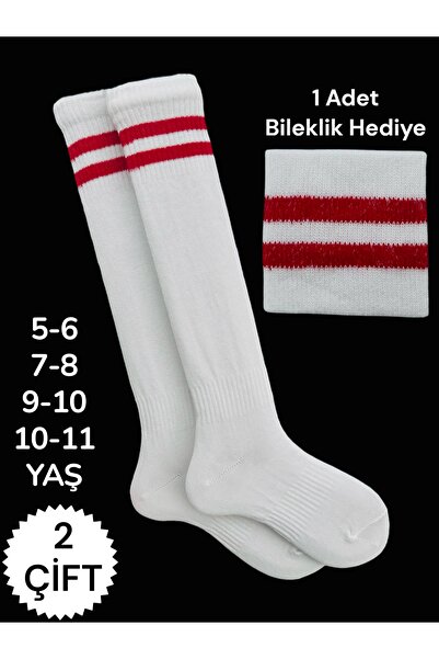 Çorabistaan 2 Çift Çok Renkli Çemberli Unisex Kız Erkek Çocuk Futbol Halı Sah...