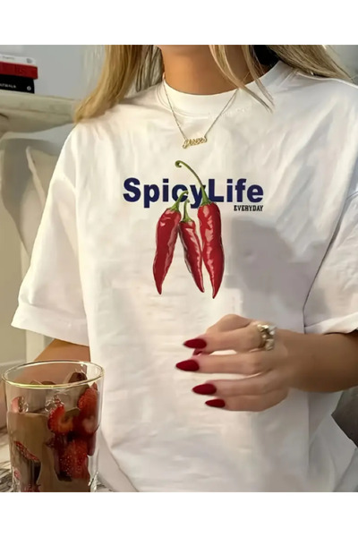 Elvino Yazlık Renkli Baskılı Oversize Pamuklu Bisiklet Yaka Kadın/Erkek Unise...