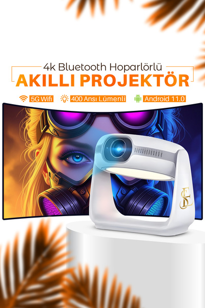 EN SİGA Bluetoothlu Android 4K Görüntülü Hoparlörlü Taşınabilir Sinema Projektörü