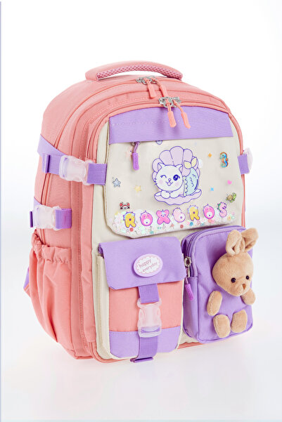 Roxbros Kedi Kore Tarzı 3'lü Kız Çocuk Okul Çantası Seti -Kalemlik ve Termal Beslenmeli İlkokul Çantası