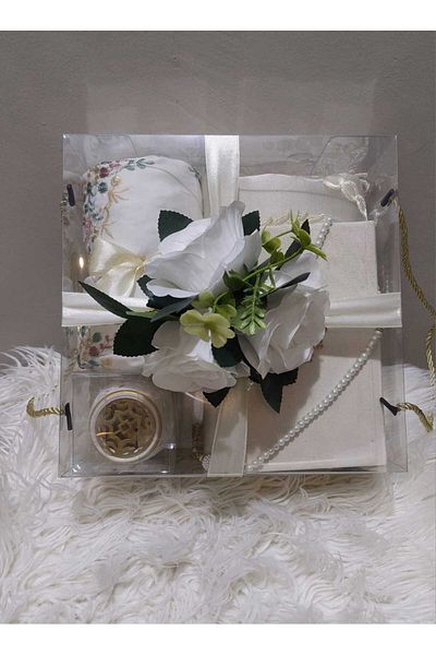 lamsat fn Women's prayer set box containing: (prayer rug + excellent cotton prayer dress (mard) + complete Qur’an + rosary + incense burner)