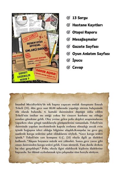 Dedektifim Official Dedektif Oyunu, Kutu Oyunu, 3 Dava Tek Paket, Cinayet Çözme Dava Dosyası, Katil Kim