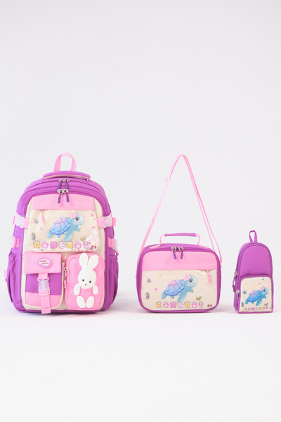 Roxbros Turtle Korean Style 3-Piece Girls' School Bag Set - Primary School Backpack with Pen Holder and Meal