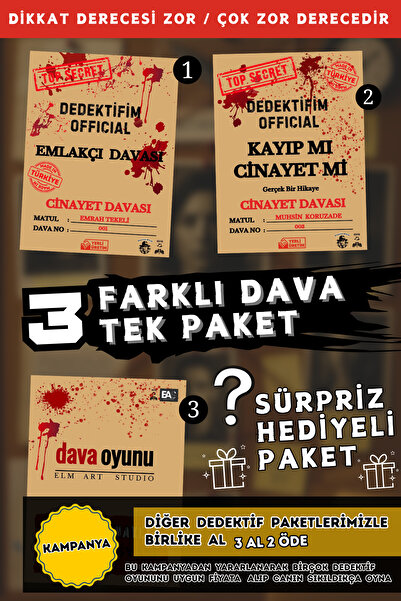 Dedektifim Official Dedektif Oyunu, Kutu Oyunu, 3 Dava Tek Paket, Cinayet Çözme Dava Dosyası, Katil Kim