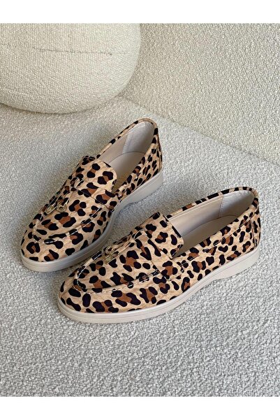 Bereket Kundura 3136 Model Rahat Hakiki Deri Kolej Tipi Makosen Süet Leopar Loafer Ayakkabı
