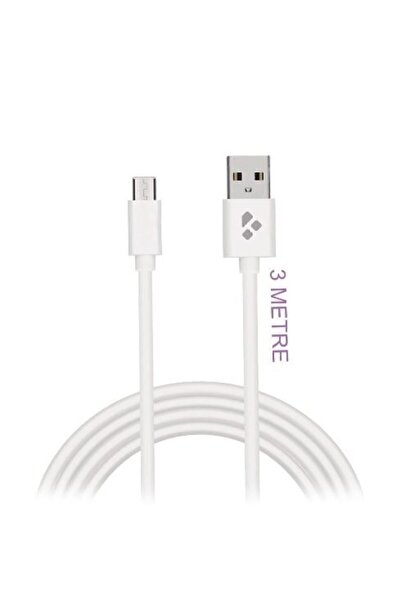 KOİ TECH 3 Metre Mikro Hızlı Şarj Kablosu Micro Beyaz 2.4a