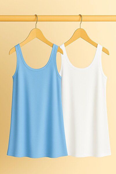 COTENCONCEPT 2 Pieces A-Line Comfortable Fit Basic Thick Strap Undershirt T-S...