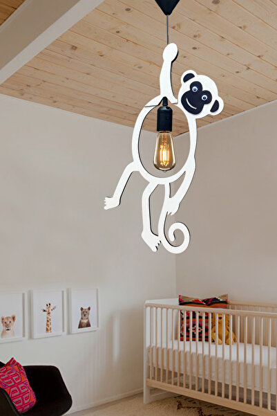 KAŞIKBEY Elleri Yapışan Maymun Avize Bebek Çocuk Odası Cafe Ofis Dekoratif Sarkıt Tekli Maymun Avize Lamba
