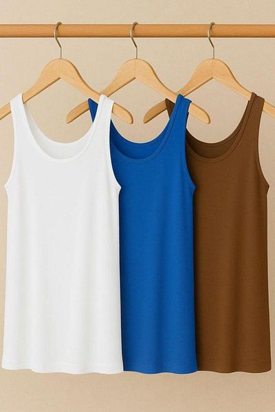 COTENCONCEPT 3 Pieces A-Line Plus Size Cotton Thick Strap Tank Top T-Shirt