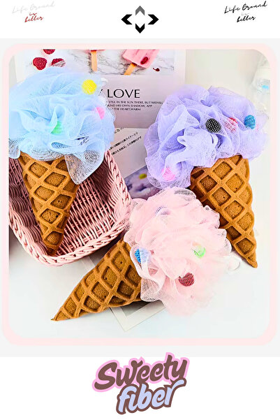 LİGROUND سويتي فايبر 3 قطع آيس كريم منقوشة للاستحمام، منشفة استحمام للجسم، إسفنجة حمام منقوشة