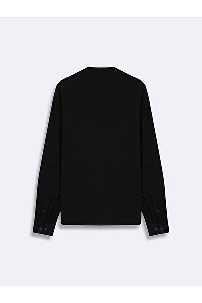 Ltb Μαύρο πουκάμισο με υφαντό γιακά Relaxed Basic