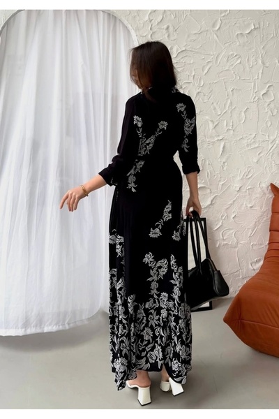 azra moda Drop Pattern Shirt Dress Black